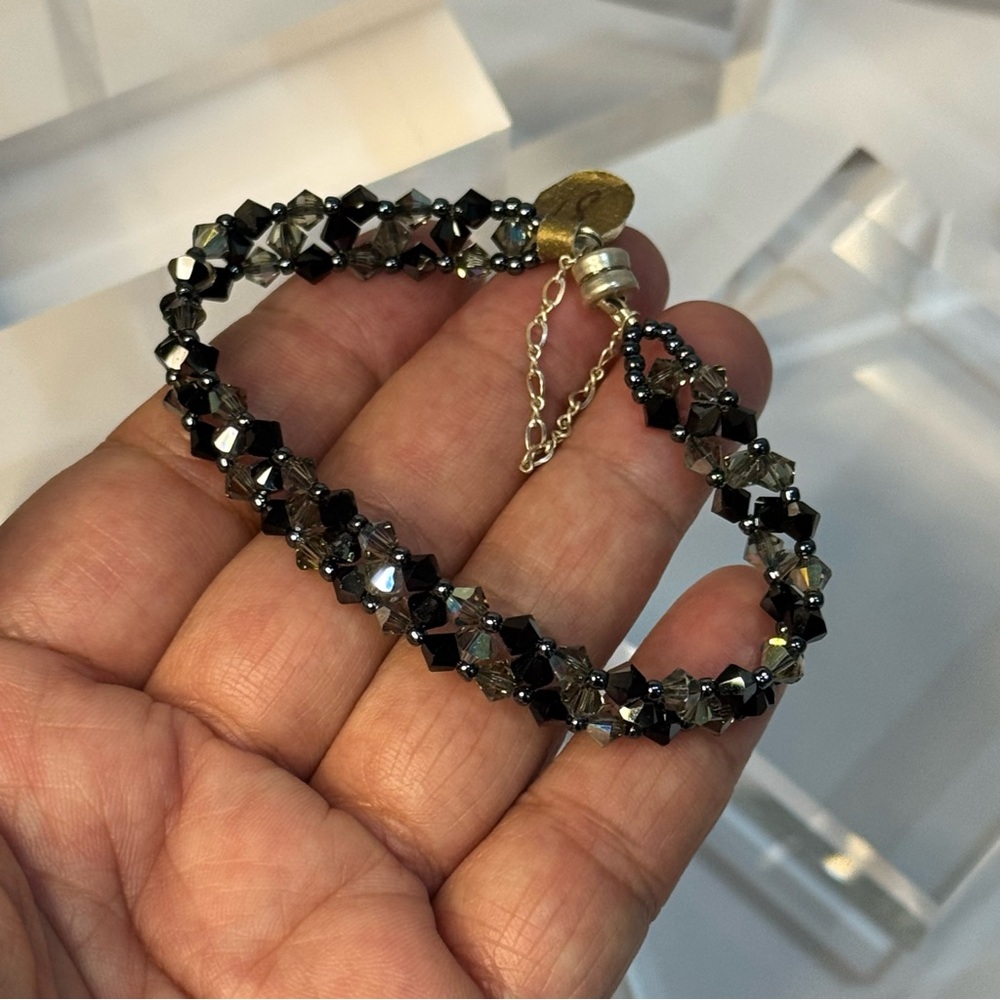 NWT Handmade Braided Bracelet w/Swarovski Crystals Magnetic Clasp (Jet)